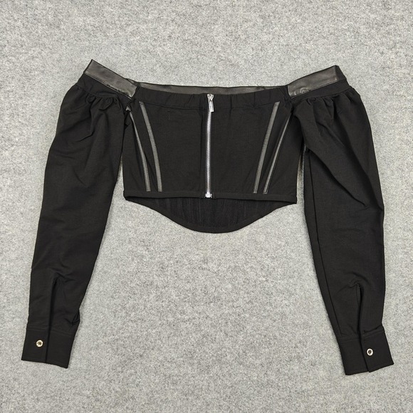 Maniere De Voir Blouse Womens 10 Black Off Shoulder Corset Long Sleeve Crop Top - Picture 2 of 10